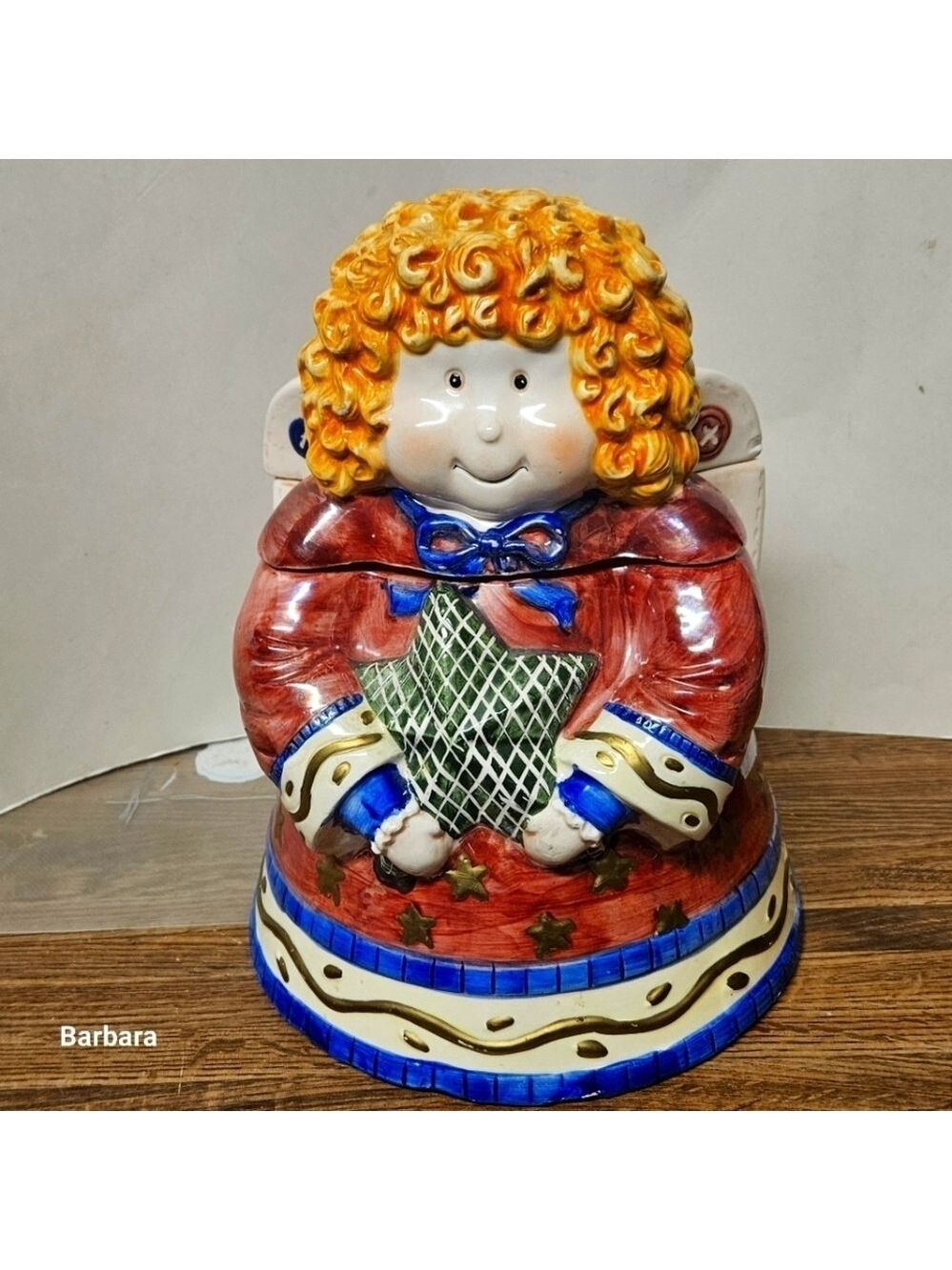 Vintage Ceramic Curly Top Angel Girl Cookie Jar
